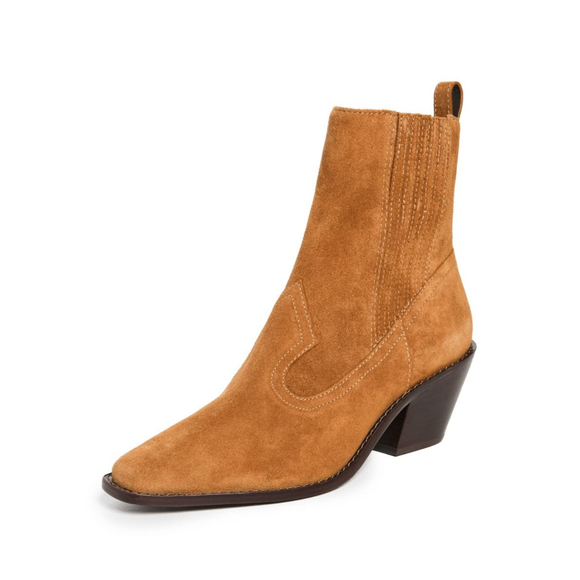 NIB Tory Burch Women's Western Ankle Boots Camel Brown Suede $458 - Size 7.5 M - Picture 2 of 14